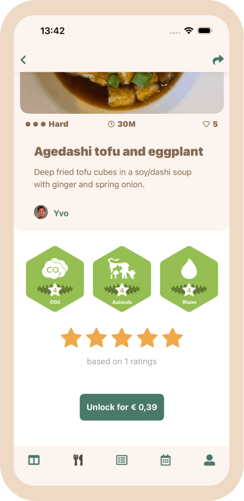 Screenshot of app with sell recipe screen