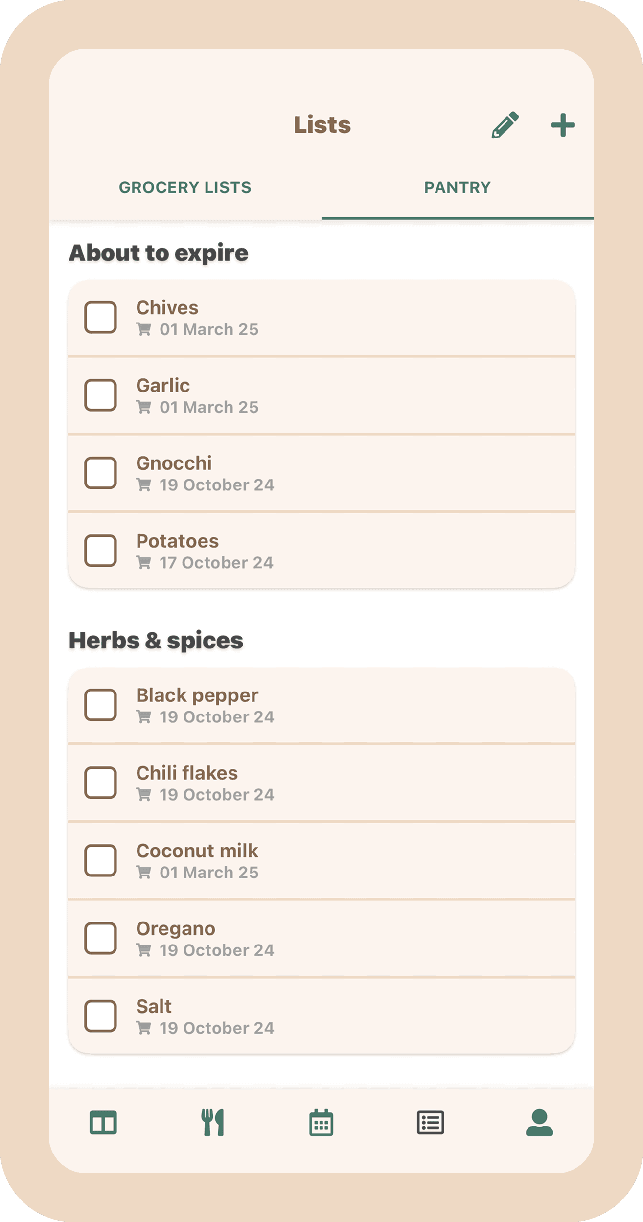 Sceenshot of the digital pantry